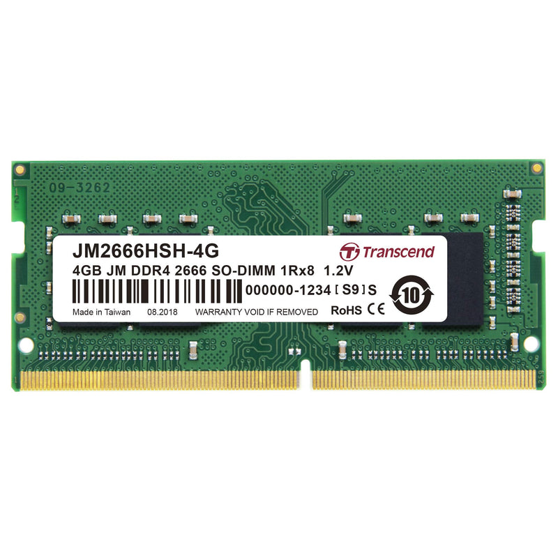 Barrette mémoire SODIMM 4Go DDR4 Transcend compatible JetRam PC4-21300 (2666 Mhz) (Vert