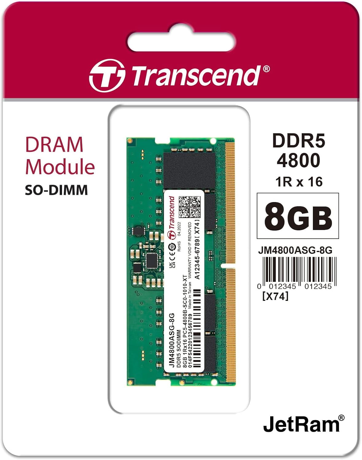 Transcend SO-DIMM Memory Module 8GB DDR5 4800MHz - JM4800ASG-8G