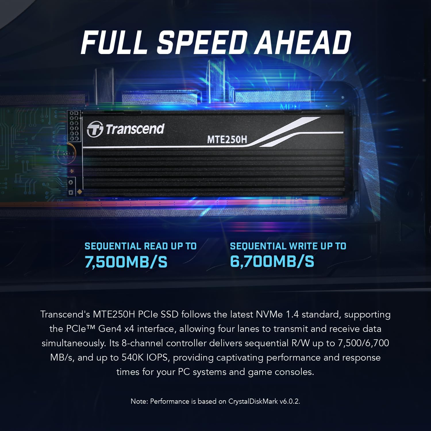 Transcend 1TB NVMe PCIe Gen4 x4 MTE250H M.2 SSD Solid State Drive TS1TMTE250H 1T 23.1mm x 80mm x 9.2 mm