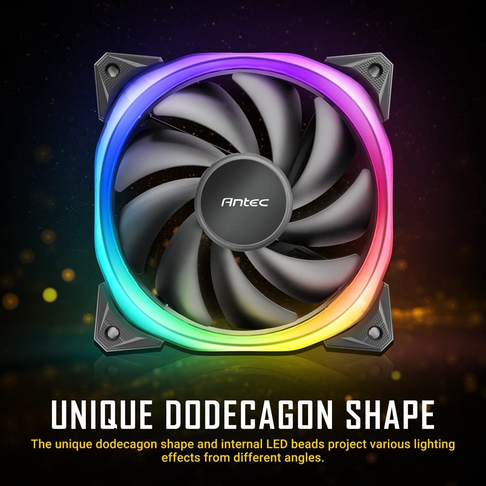 Antec RGB Fans, PC Fans, 5V-3PIN Addressable RGB Fans, 120mm Fan with Controller, Motherboard SYNC with 5V-3PIN, Fusion Series Black 3 Packs 3 Packs Black