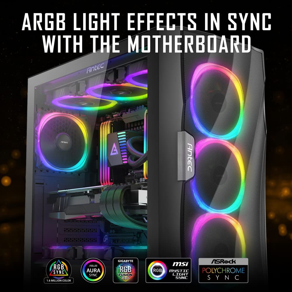 Antec RGB Fans, PC Fans, 5V-3PIN Addressable RGB Fans, 120mm Fan with Controller, Motherboard SYNC with 5V-3PIN, Fusion Series Black 3 Packs 3 Packs Black