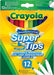 CRAYOLA SuperTips Washable Markers - Assorted Colours (Pack of 12) Premium Felt Tip Pens That Can Easily Wash Off Skin & Clothing Ideal for Kids Aged 3+ 12 Count (Pack of 1)