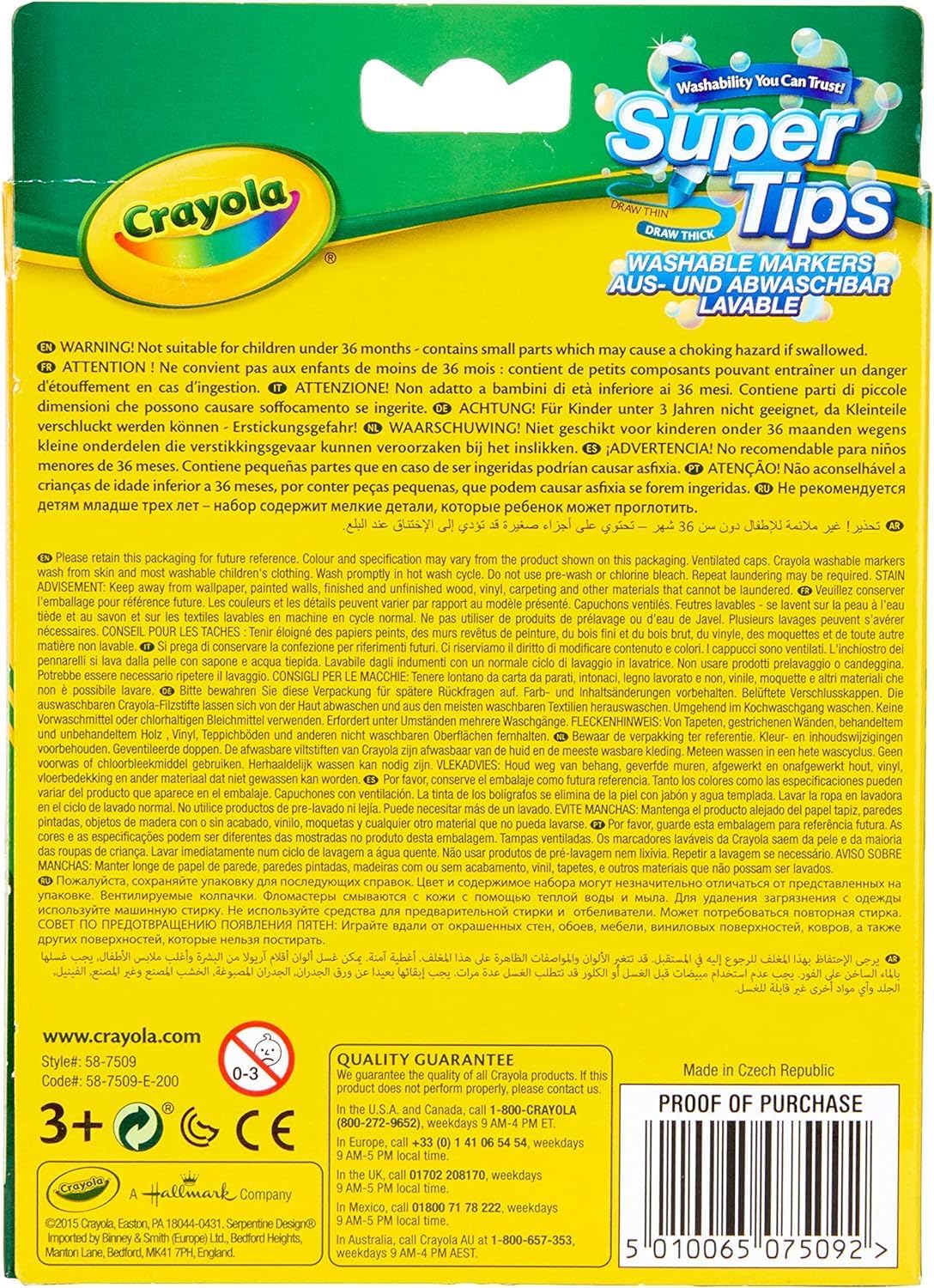CRAYOLA SuperTips Washable Markers - Assorted Colours (Pack of 12) Premium Felt Tip Pens That Can Easily Wash Off Skin & Clothing Ideal for Kids Aged 3+ 12 Count (Pack of 1)