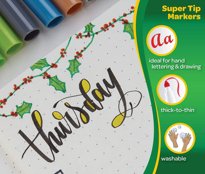 CRAYOLA SuperTips Washable Markers - Assorted Colours (Pack of 12) Premium Felt Tip Pens That Can Easily Wash Off Skin & Clothing Ideal for Kids Aged 3+ 12 Count (Pack of 1)