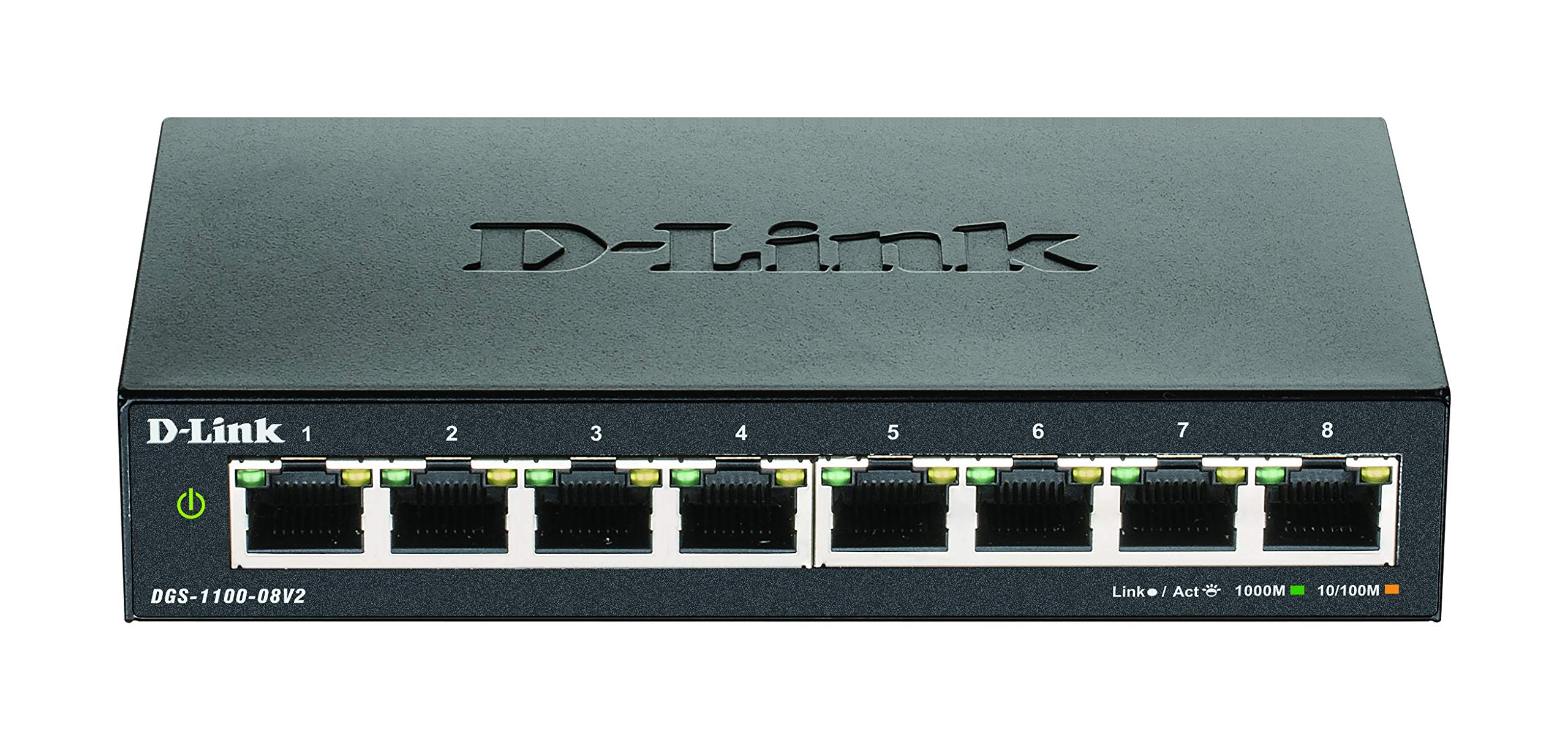 D-Link DGS-1100-08V2 Smart Switch Gestito, 8 Porte Gigabit, Supporto VLAN, Funzionalità layer 2, QoS, 802.3az EEE, Senza Ventole, Nero