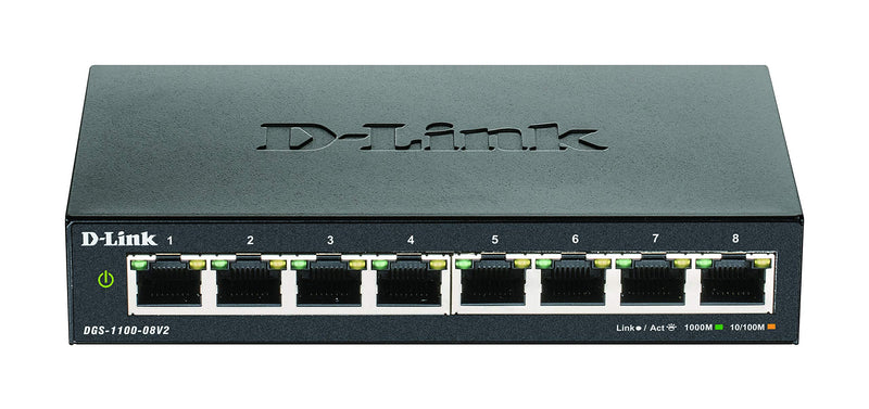 D-Link DGS-1100-08V2 Smart Switch Gestito, 8 Porte Gigabit, Supporto VLAN, Funzionalità layer 2, QoS, 802.3az EEE, Senza Ventole, Nero