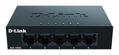D-Link DGS-105GL 5-Port Unmanaged Gigabit Switch (ohne Lüfter, Low Profile Metallgehäuse, Desktop, Plug-and-Play, QoS, 802.3az EEE), Black