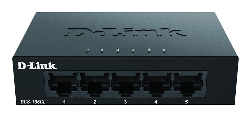 D-Link DGS-105GL 5-Port Unmanaged Gigabit Switch (ohne Lüfter, Low Profile Metallgehäuse, Desktop, Plug-and-Play, QoS, 802.3az EEE), Black