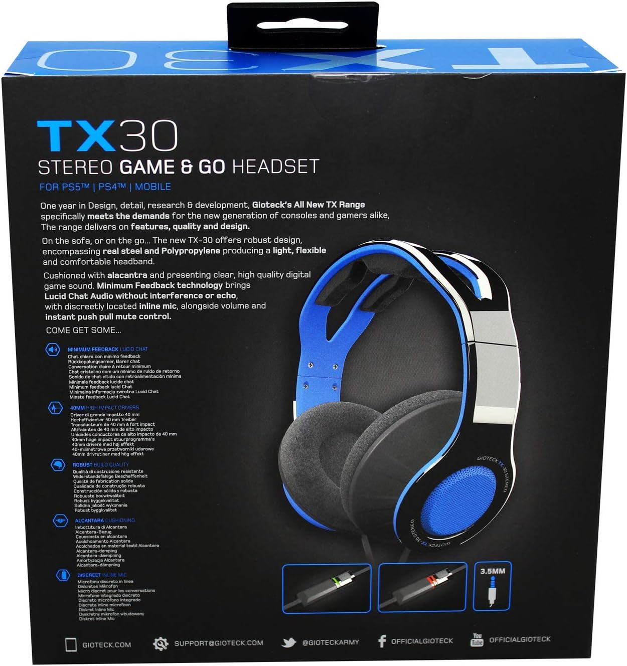 Gioteck - Casque stéréo Game & Go TX30 Bleu Grill pour PS5, PS4, Xbox Series, Xbox One et Mobile blue