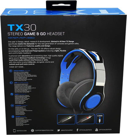 Gioteck - Casque stéréo Game & Go TX30 Bleu Grill pour PS5, PS4, Xbox Series, Xbox One et Mobile blue