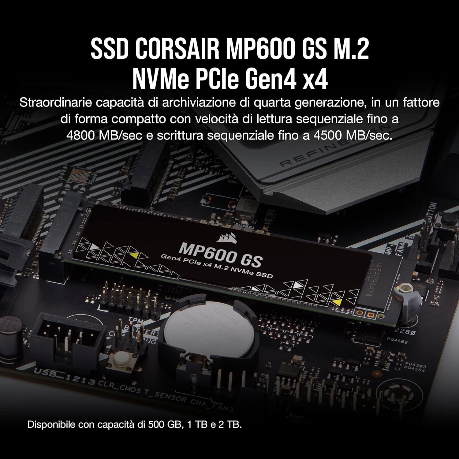 Corsair MP600 GS 500GB PCIe Gen4 x4 NVMe M.2 SSD – High-Density TLC NAND – M.2 2280 – DirectStorage Compatible - Up to 4,800MB/sec – Great for PCIe 4.0 Notebooks - Black