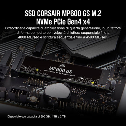 Corsair MP600 GS 500GB PCIe Gen4 x4 NVMe M.2 SSD – High-Density TLC NAND – M.2 2280 – DirectStorage Compatible - Up to 4,800MB/sec – Great for PCIe 4.0 Notebooks - Black