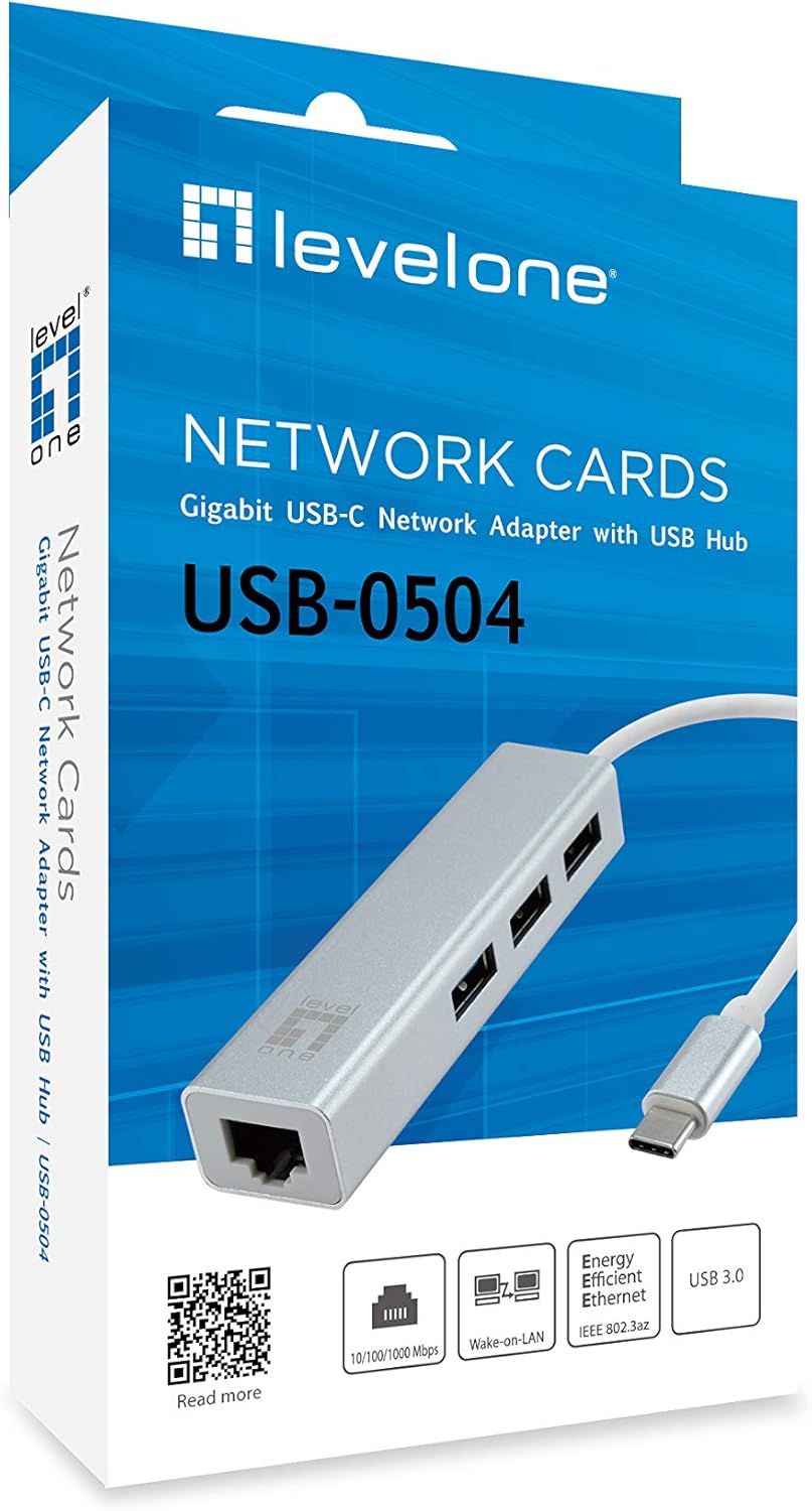 LevelOne USB-0504 Gigabit USB-C Network Adapter with USB Hub