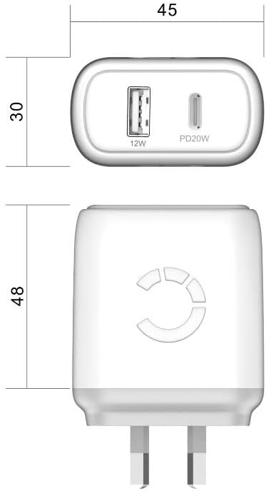 Cygnett PowerPlus 32W USB-C PD Dual Port Wall Charger – Caricabatterie con porte USB-C (20 W) e USB-A (12 W) – Spina Europea - Bianco - CY3626POFLW