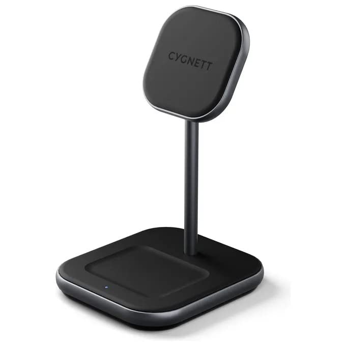 Cygnett MagDesk Wireless 2in1 Desk Stand - MagSafe Compatible Wireless Charger - 1.5m USB-C Cable and 20W USB-C Power Supply Included - CY3775ACOCP