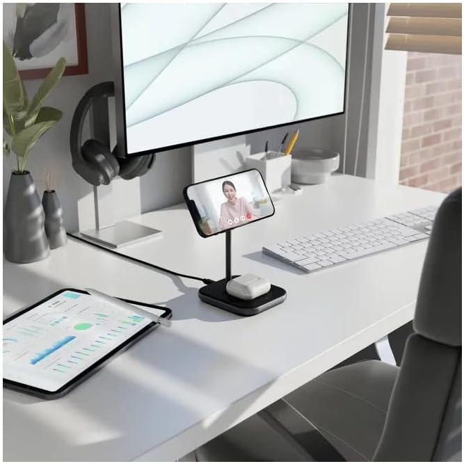 Cygnett MagDesk Wireless 2in1 Desk Stand - MagSafe Compatible Wireless Charger - 1.5m USB-C Cable and 20W USB-C Power Supply Included - CY3775ACOCP