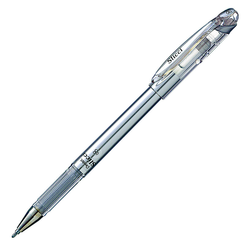 Pentel Arts Slicci Metallic 0.8 mm Needle Tip Gel Pen, Silver Ink, Box of 12 (BG208-Z)