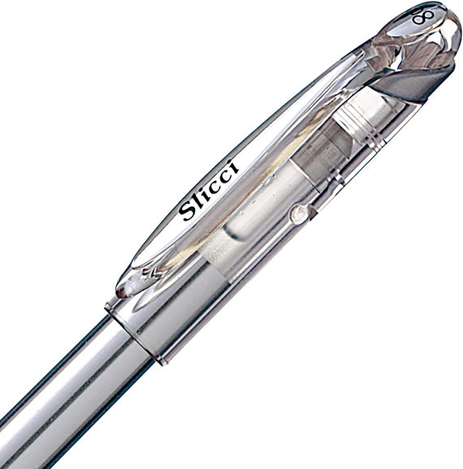 Pentel Arts Slicci Metallic 0.8 mm Needle Tip Gel Pen, Silver Ink, Box of 12 (BG208-Z)