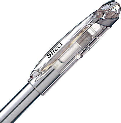 Pentel Arts Slicci Metallic 0.8 mm Needle Tip Gel Pen, Silver Ink, Box of 12 (BG208-Z)
