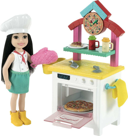 Barbie GTN63 Chelsea Can Be Pizza Chef Playset with Brunette Chelsea Doll (6-in/15.24-cm), Pizza Oven, 2 Spice Shakers, Pizza Pan & More, Great Gift for Ages 3 Years Old & Up
