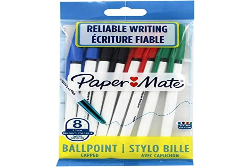 Lot de 8 stylos bille PAPERMATE 045 pointe fine couleurs assorties