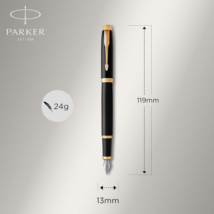 Parker IM Duo Gift Set with Ballpoint Pen & Fountain Pen | Gloss Black with Gold Trim | Blue Ink Refill & Cartridge | Gift Box