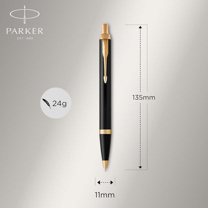 Parker IM Duo Gift Set with Ballpoint Pen & Fountain Pen | Gloss Black with Gold Trim | Blue Ink Refill & Cartridge | Gift Box