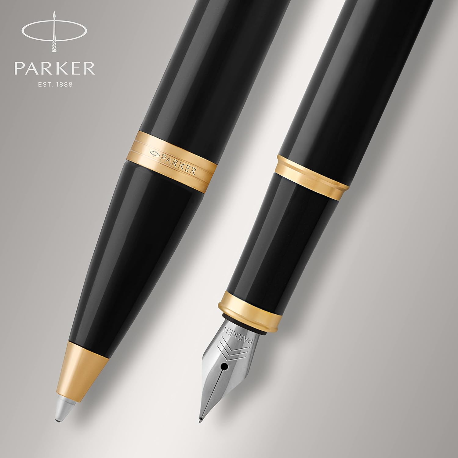 Parker IM Duo Gift Set with Ballpoint Pen & Fountain Pen | Gloss Black with Gold Trim | Blue Ink Refill & Cartridge | Gift Box