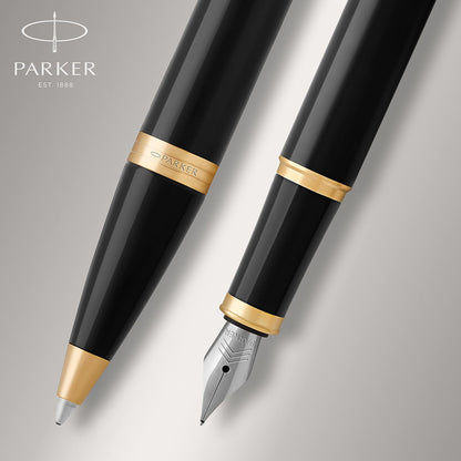 Parker IM Duo Gift Set with Ballpoint Pen & Fountain Pen | Gloss Black with Gold Trim | Blue Ink Refill & Cartridge | Gift Box