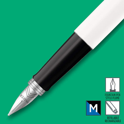 Parker Jotter Originals Fountain Pen | Classic White Finish | Medium Nib | Blue & Black Ink