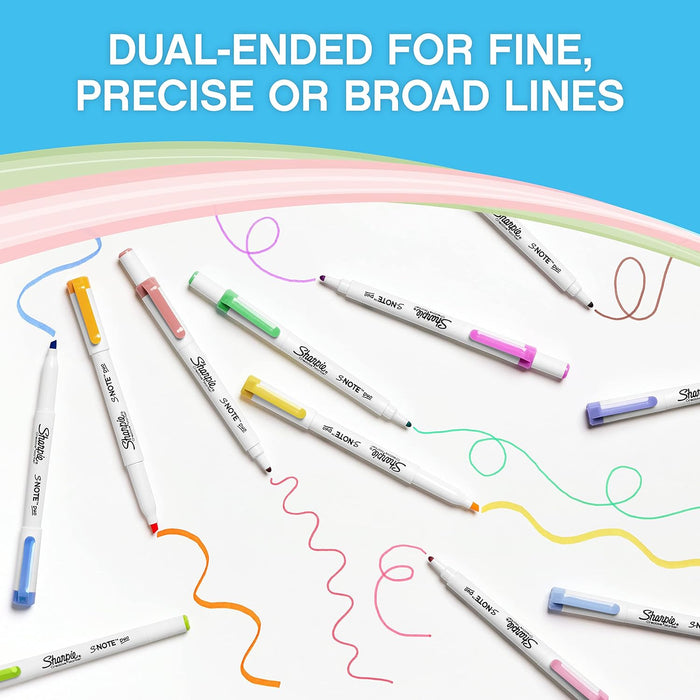 SHARPIE S-Note Duo evidenziatori | Pennarelli creativi a punta doppia in colori pastello | Punta a proiettile e punta a scalpello per sottolineare| 16 pezzi