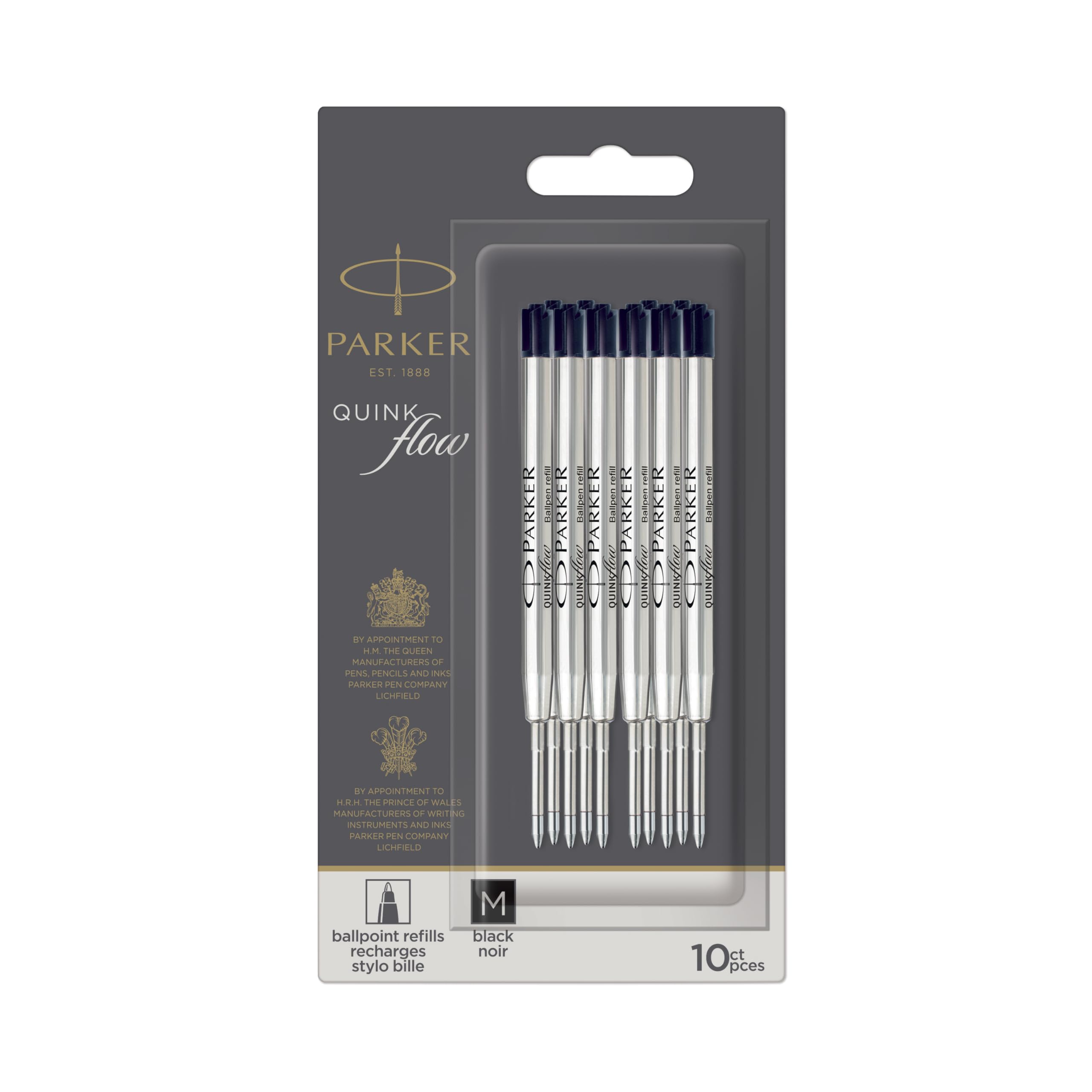 Parker Ballpoint Pen Refills | Medium Point | Black QUINKflow Ink | 10 Count