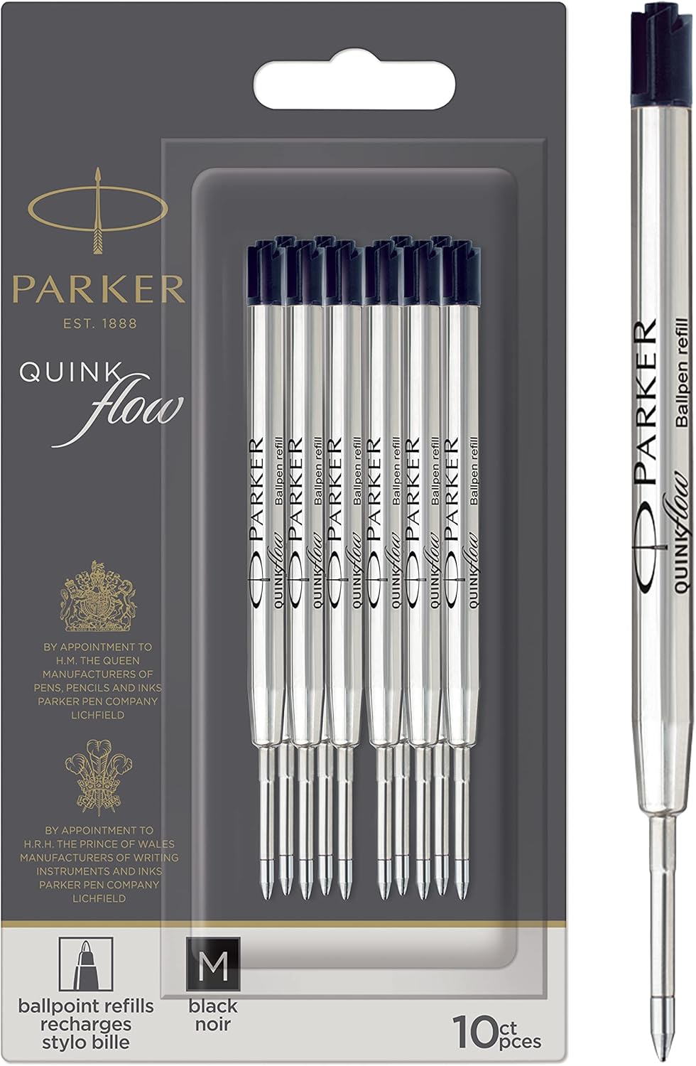 Parker Ballpoint Pen Refills | Medium Point | Black QUINKflow Ink | 10 Count