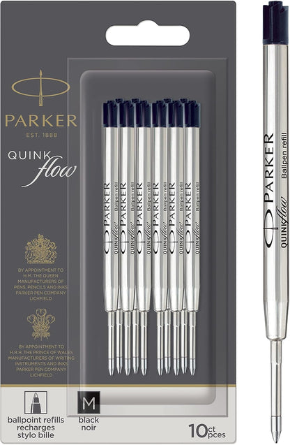 Parker Ballpoint Pen Refills | Medium Point | Black QUINKflow Ink | 10 Count