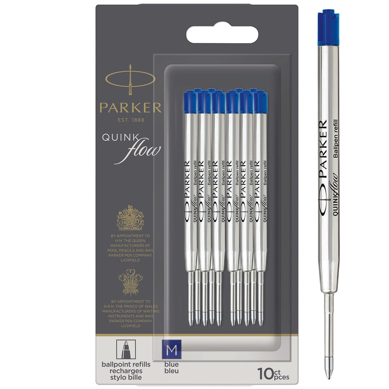 Parker Ballpoint Pen Refills | Medium Point | Blue QUINKflow Ink | 10 Count