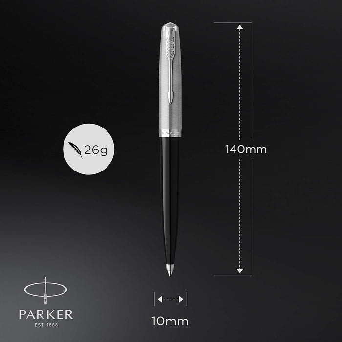 Parker 51 Ballpoint Pen | Black Barrel with Chrome Trim | Medium Point with Black Ink Refill | Gift Box