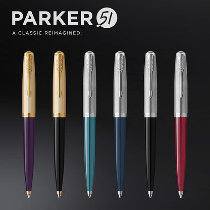 Parker 51 Ballpoint Pen | Black Barrel with Chrome Trim | Medium Point with Black Ink Refill | Gift Box