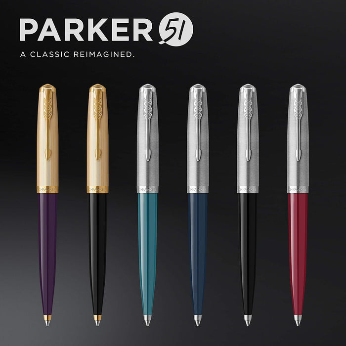 Parker 51 Ballpoint Pen | Black Barrel with Chrome Trim | Medium Point with Black Ink Refill | Gift Box