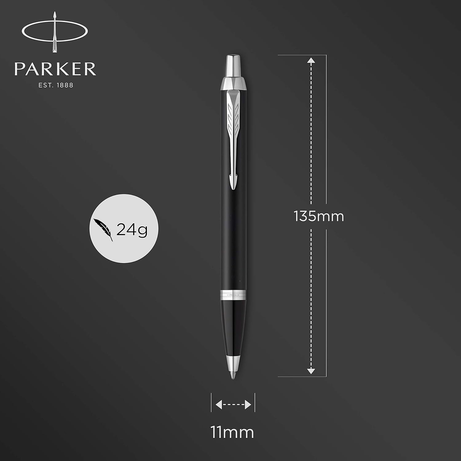 PARKER IM Ballpoint Pen | Matte Black with Chrome Trim | Medium Point with Blue Ink Refill | Gift Box