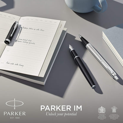 PARKER IM Ballpoint Pen | Matte Black with Chrome Trim | Medium Point with Blue Ink Refill | Gift Box