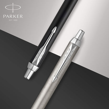 PARKER IM Ballpoint Pen | Matte Black with Chrome Trim | Medium Point with Blue Ink Refill | Gift Box