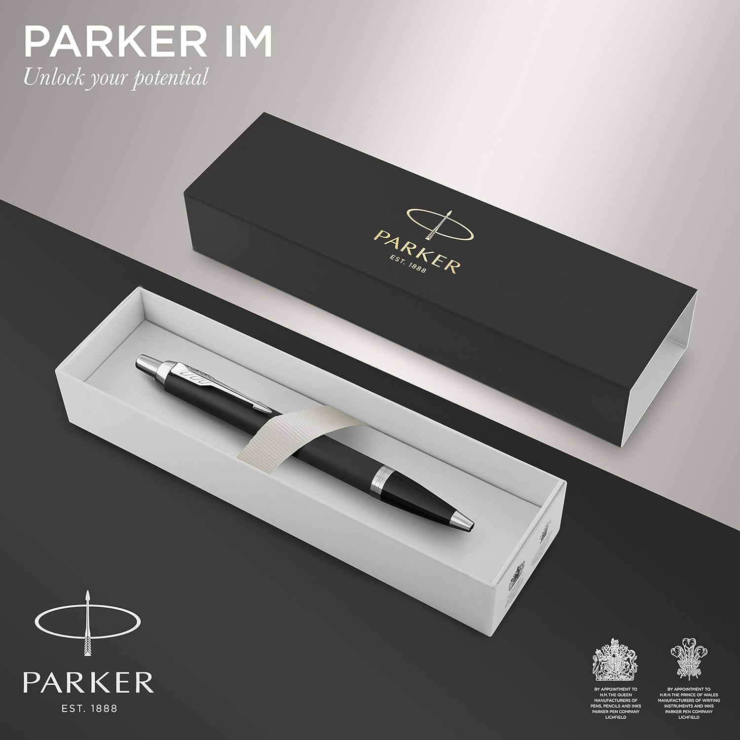 PARKER IM Ballpoint Pen | Matte Black with Chrome Trim | Medium Point with Blue Ink Refill | Gift Box