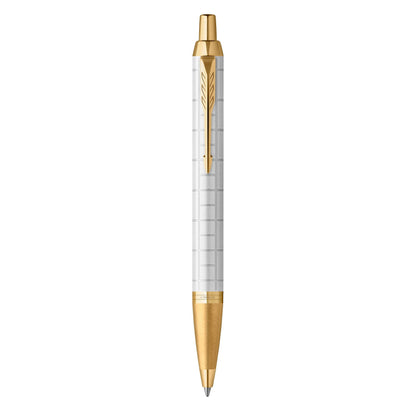 Parker IM Ballpoint Pen | Premium Pearl Lacquer with Gold Trim | Medium Point with Blue Ink Refill | Gift Box