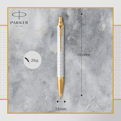 Parker IM Ballpoint Pen | Premium Pearl Lacquer with Gold Trim | Medium Point with Blue Ink Refill | Gift Box