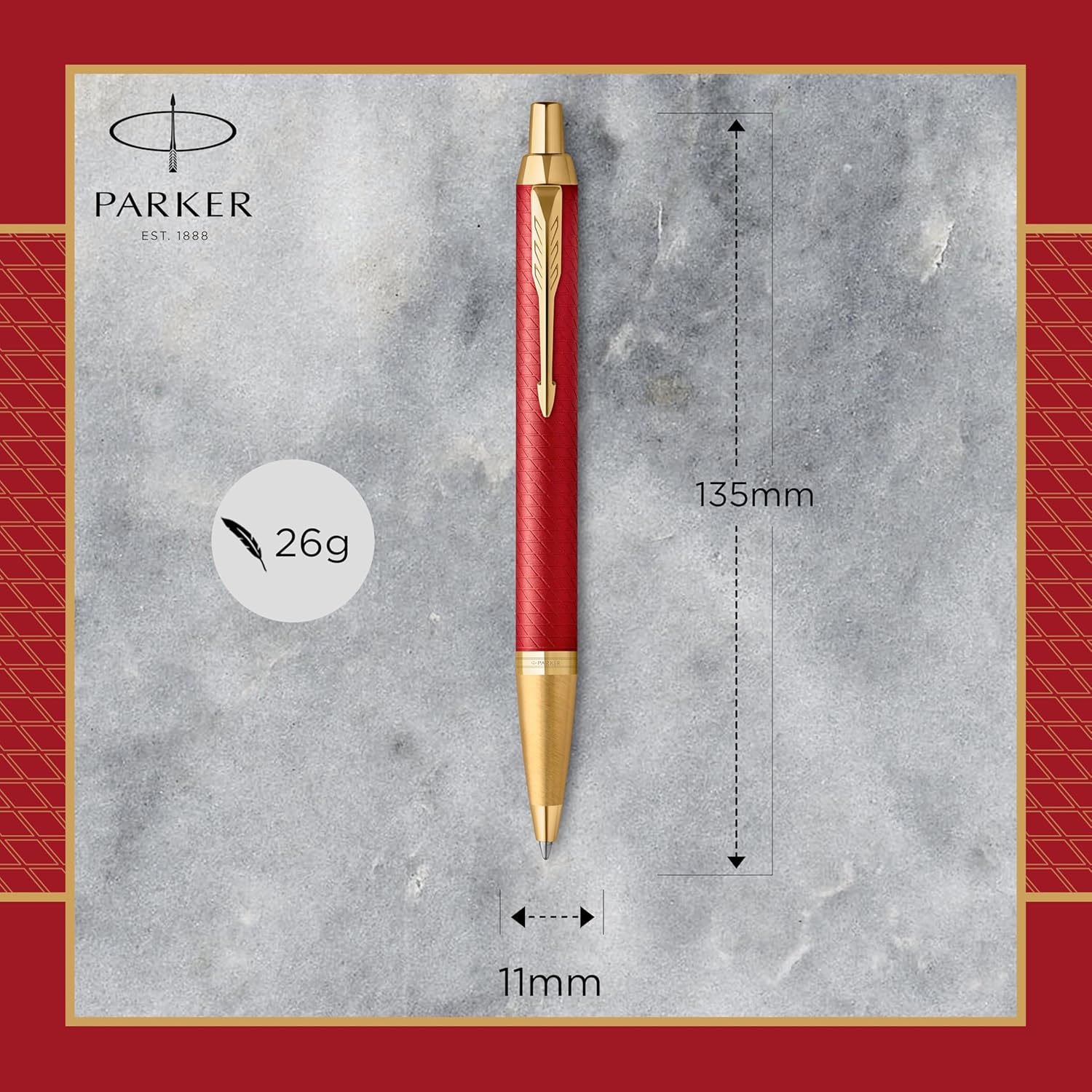 Parker IM Ballpoint Pen | Premium Red Lacquer with Gold Trim | Medium Point with Blue Ink Refill | Gift Box