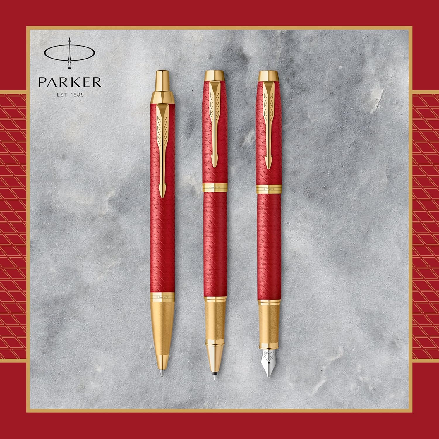 Parker IM Ballpoint Pen | Premium Red Lacquer with Gold Trim | Medium Point with Blue Ink Refill | Gift Box