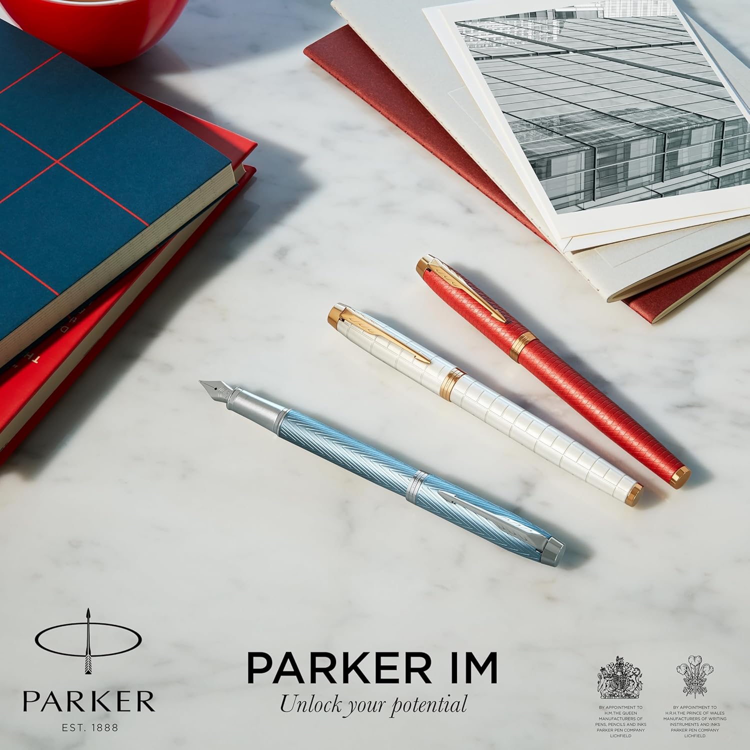 Parker IM Ballpoint Pen | Premium Red Lacquer with Gold Trim | Medium Point with Blue Ink Refill | Gift Box