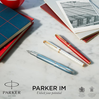 Parker IM Ballpoint Pen | Premium Red Lacquer with Gold Trim | Medium Point with Blue Ink Refill | Gift Box