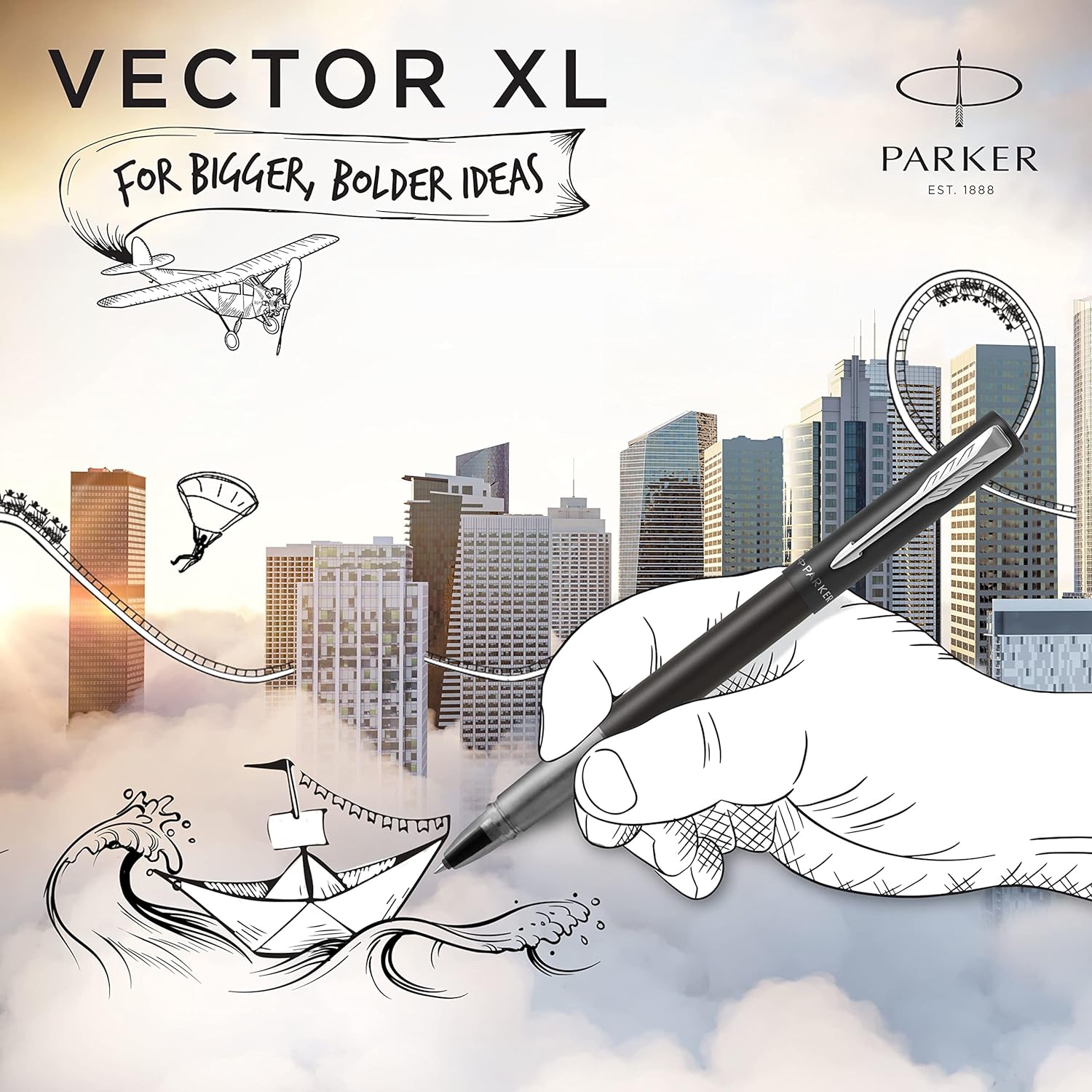 Parker Vector XL Rollerball Pen | Metallic Black Lacquer on Brass | Fine Point with Black Ink Refill |