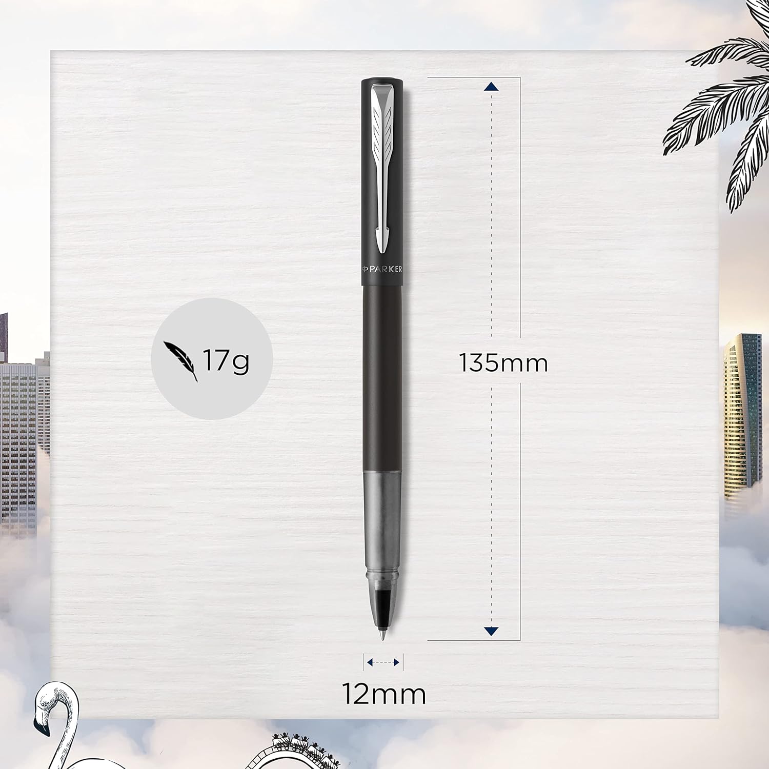 Parker Vector XL Rollerball Pen | Metallic Black Lacquer on Brass | Fine Point with Black Ink Refill |